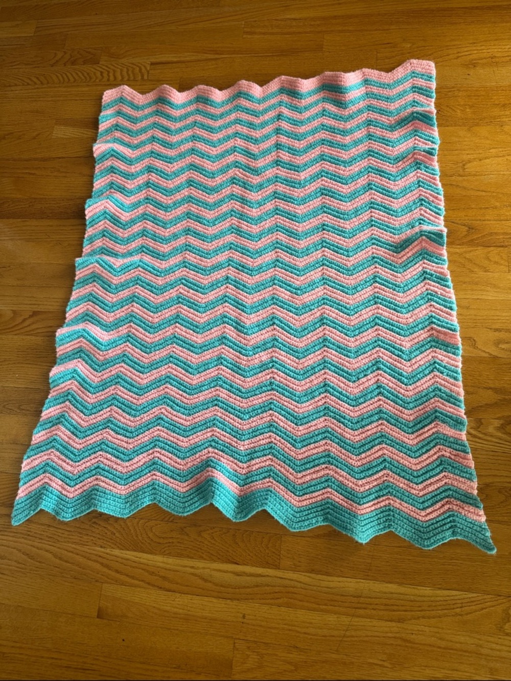 Handmade Chevron Crochet Blanket in Pink and Blue - 38x32